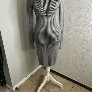Express Black and White Ribbed Sleeveless V-Neck Dress